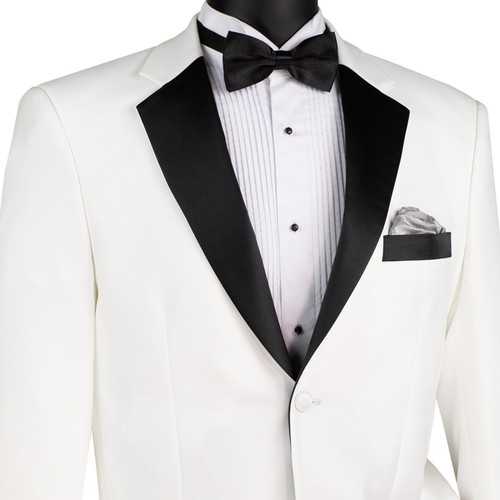 LUCCI Men's White Classic-Fit Tuxedo w/ Black Sateen Lapel & Trim - NEW - Picture 2 of 3