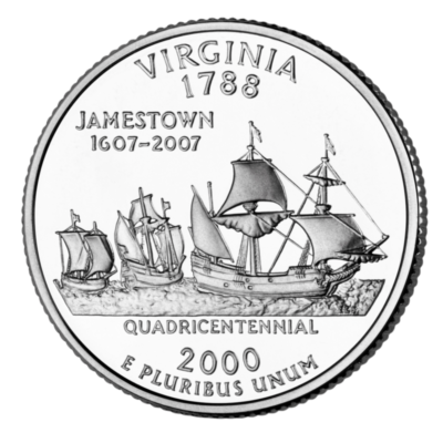 🇺🇸 America Quarter coin 25 cents, Virginia, First Settlers in
