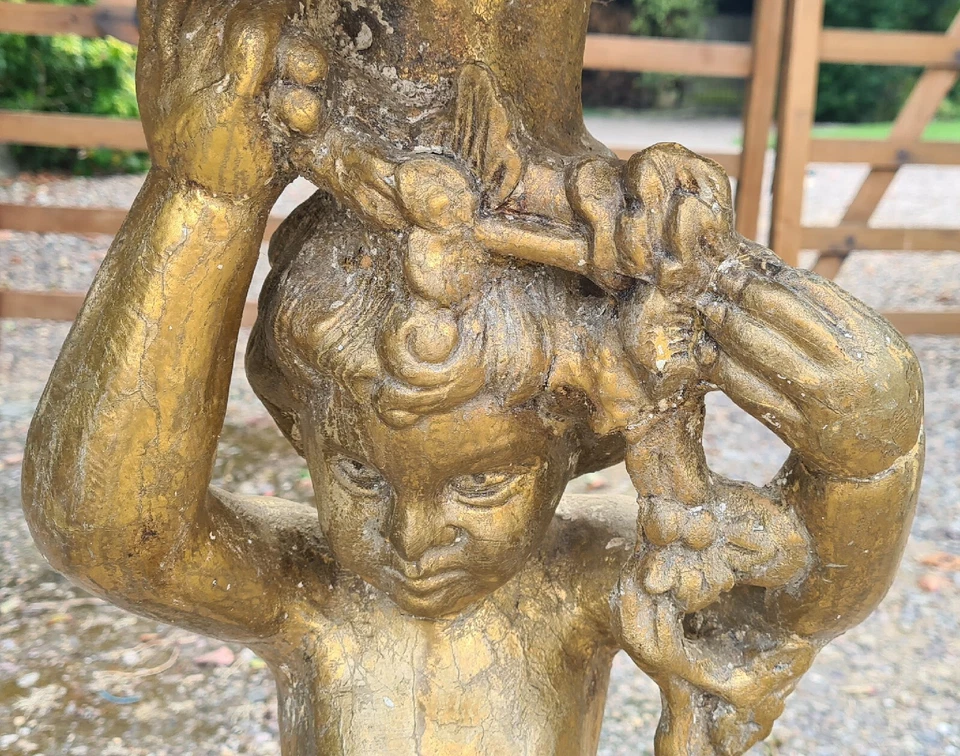 Antique Carved Wooden Cherub (PUTTI) Demilune Console Table Genuine Guilding - Image 3 of 4