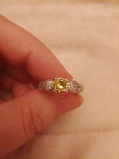 Silver Coloured Metal And Yellow Round Cut Gem And Crystal Accents Sz adjustable