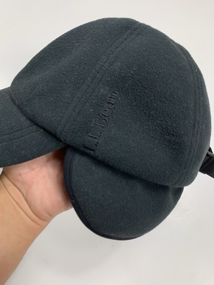 Mens L.L. Bean Fleece Hat The Weather Channel Cap Black Hiking Ear