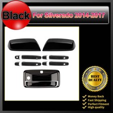 Black Top Mirror Door Tailgate Handle Cover Set Kit For 2014-17 Chevy Silverado Black Top Mirror Door Tailgate Handle Cover Set Kit For 2014-17 Chevy Silverado