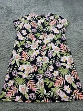 Miss Elaine Nightgown Women Small Floral Cap Sleeve Snap Button Up V Neck Robe