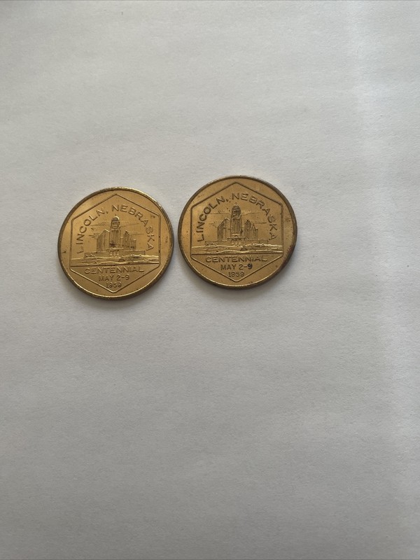 1959 Lincoln, Nebraska Centennial Medal, Good For 50 cents in trade token  
