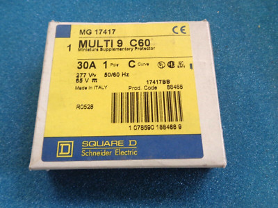 NIB SQUARE D MG17417 C30A Multi 9 C60 Mini SUPPLEMENTARY PROTECTOR 480/277V 30A