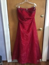 ladies DAVIDS BRIDAL red gown , strapless, lines, back zip , Size 16. A419