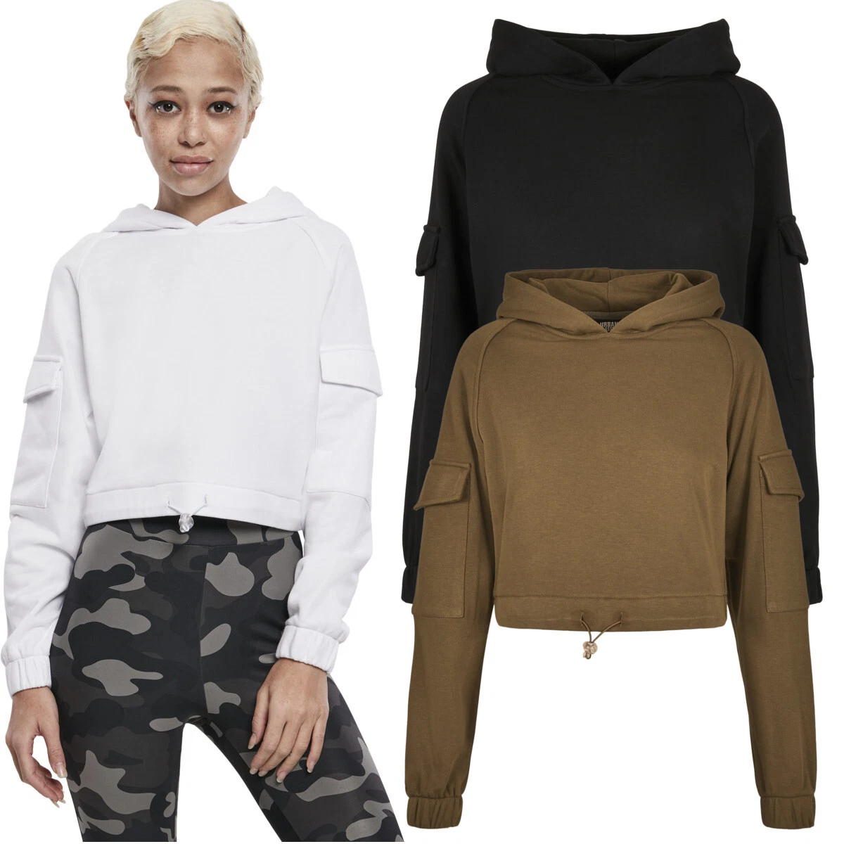 Urban Classics Ladies Short Worker Hoody Pullover Sweatshirt Hoodie New