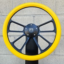 14 Black 4 Spoke Steering Wheel W Yellow Vinyl Half Wrap Forever Sharp Horn