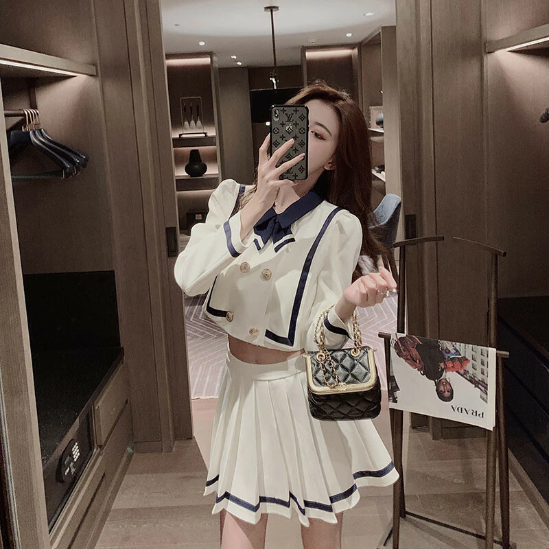 Японские женские JK девочка костюм школы форма пальто + плиссированные юбки 2шт костюм hot - Изображение 2 из 4