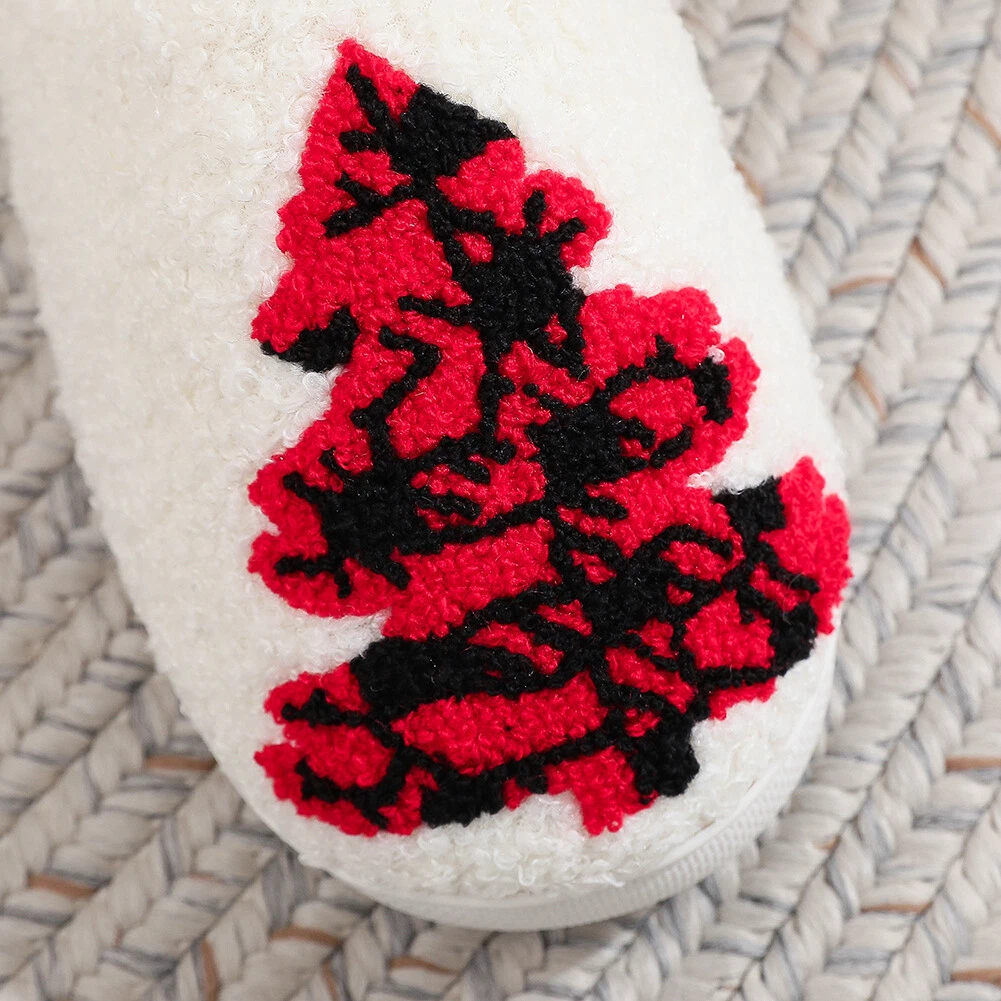 C# Women Men Breathable Bedroom Slippers Non-Slip Christmas Tree Cotton Slippers