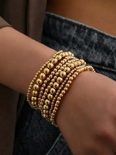 7pcs/set Gold-tone Beaded Bracelets Set Creative Jewelry Stackable Bracelet