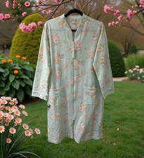 Miss Elaine Robe Housecoat Vintage Medium Floral Zip Up House Dress pink green