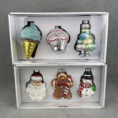 Lot of 2 Merry Moments Christmas Glass Ornament Sets Santa, Gingerbread, Cupcake