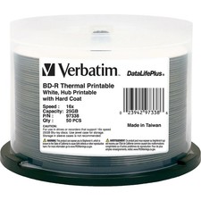 Verbatim BD-R 25GB 16x White Thermal Hub Printable Disc, 50-Pack Spindle