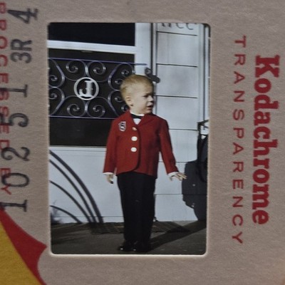 Vintage Color Slide of Young Infant Dressed as Doorman For Hotel | Cute!