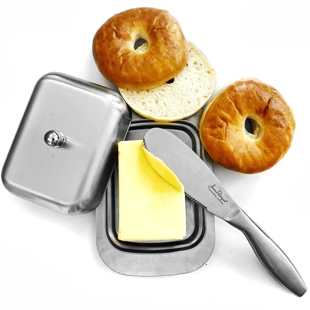 Polished Stainless Steel Butter Dish with Lid, Durable Butter Keeper for Kitchen