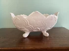 Vntg 1950's Jeannette Lombardi Shell Pink Milk Glass Footed Embossed Bowl 10.5"