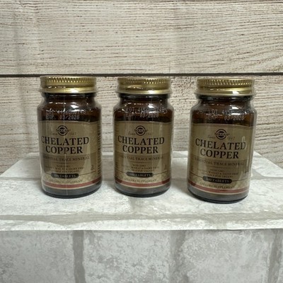 Lot of 3 Solgar Chelated Copper, 100 Tablets - Essential for Collagen Formation