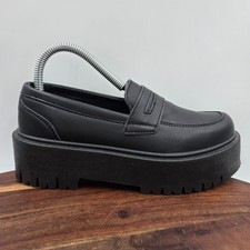 Steve Madden Huddle Shoes Women's 6 Black Chunky Platform Penny Loafers Italy