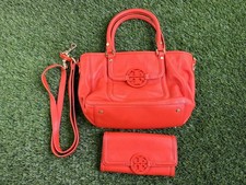 Tory Burch Amanda Red Leather Logo Pockets Satchel Shoulder Bag Purse w/ Wallet