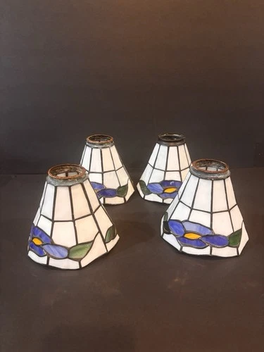 Set of 4 Vintage Stained Glass Lamp Shades – Arts & Crafts / Mission Style