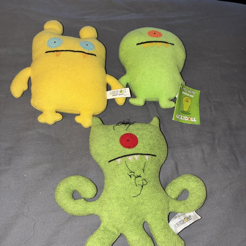 Uglydoll Plush Lot of 3 Winkolina Nandy Bear  And ??? Green Yellow Green