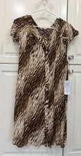 Roamans Womens Button Front Zebra Print Dress Plus Size 26W Brown/Beige