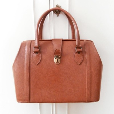 Vintage 50er Jahre (ca.) hellbraun Leder Mini-Gladstone Arzt Stil Handtasche