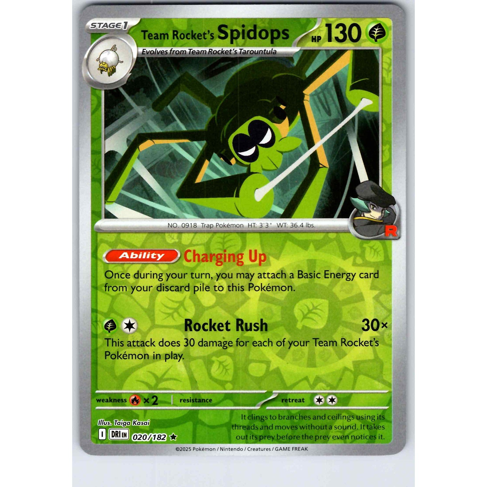 Team Rocket's Spidops 20/182 Destined Rivals Pokemon Card Rare Reverse Holo NM