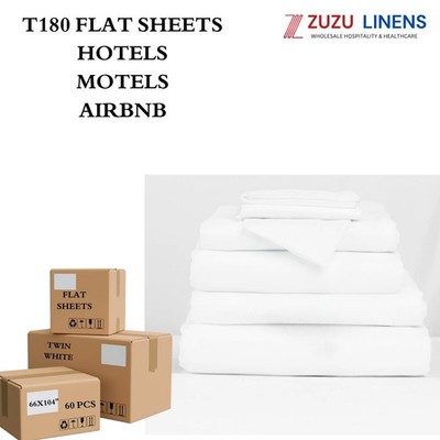 T180 Flat Sheets 66x108'' Twin XL White (60 Pieces) camps/dorms/ Hotel BULK pack