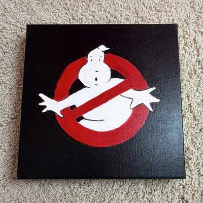 Handmade Hand-Painted Ghostbusters Logo Art on Square Canvas Wall Decor