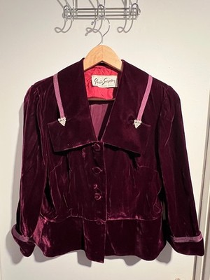 Vintage Gloria Swanson Forever Young Burgundy Velvet Jacket Rockabilly