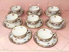 1945 Schumann Bavaria Empress Dresden Flowers Coffee Cups Saucers Purple US Zone