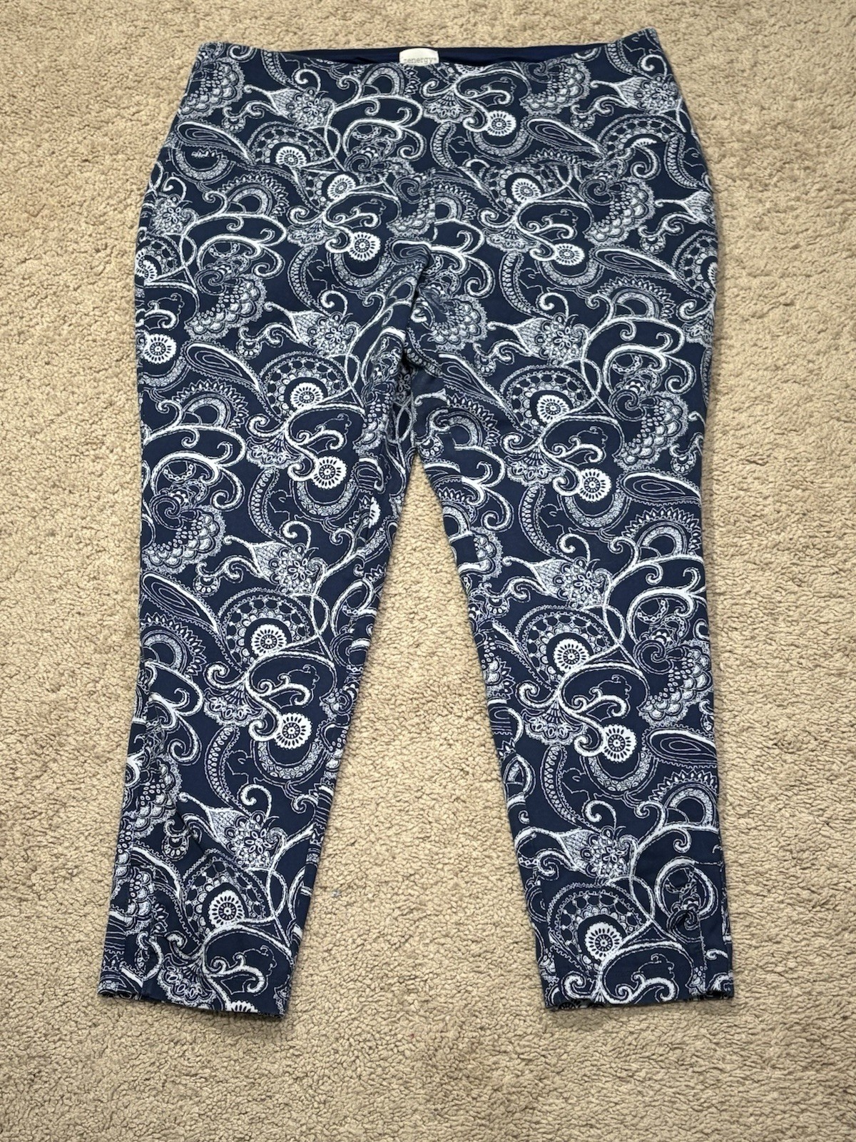 Zenergy by Chico's Womens Pants Size 2 Multicolor Paisley Print Cropped Stretch