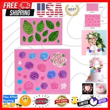 Roses Collection Fondant Mold-Rose Flower and Leaves Shapes Silicone Mold for...