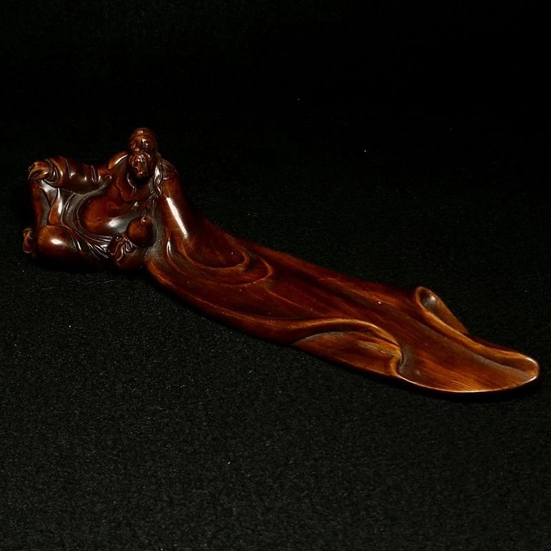 Antigua estatua china de boj tallada a mano de 7,7 pulgadas poeta salvia Li Bai decoración de escritorio Foto 3 de 4