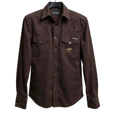 Dolce & Gabbana Vintage Corduroy Western Shirt Bee Embroidered Brown Italy S