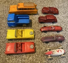 9 Vintage Auburn & Sun Rubber & Arcor Toys Race Cars Airport Taxi Convertibles