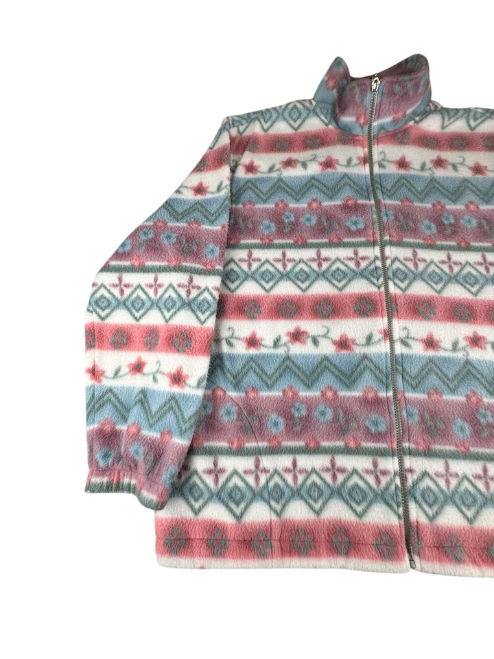 Vintage Alfred Dunner Pastel Floral Aztec Fleece Zip Up Jacket Women’s Sz Large - Image 3 of 4