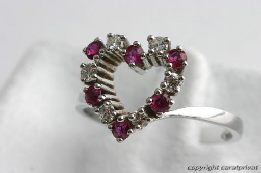 Ruby ring heart 750 18ct white gold brilliant dia… - image 2