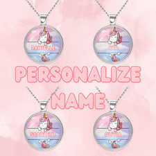 Personalized Name Unicorn Ball Chain Pendant Necklace 1" Circle Gift Idea Girls