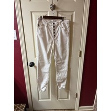 KanCan White High Rise Button Fly Cropped Jeans Distressed Hem Womens Size 13 30