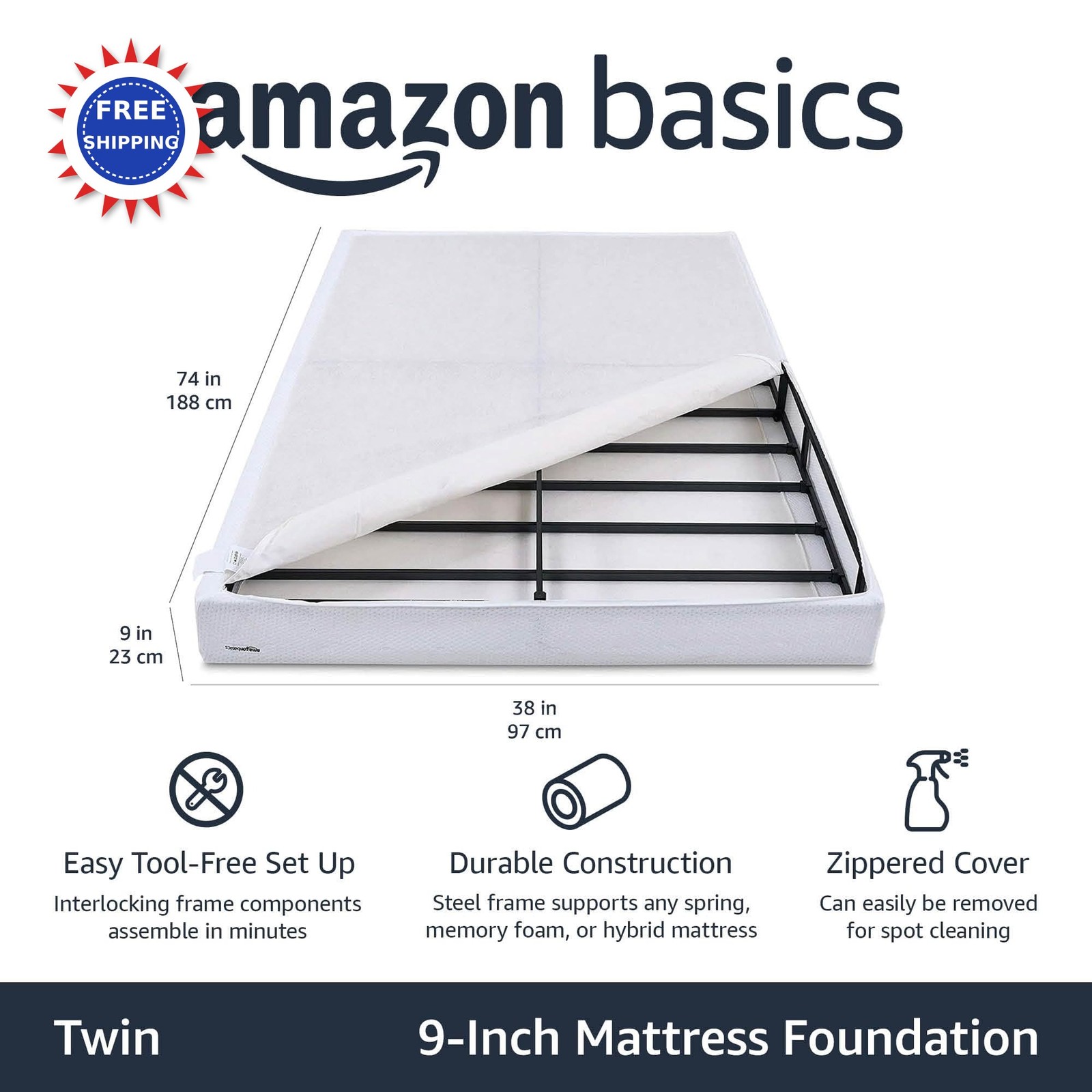 Smart Box Spring Bed Base 9 Inch Mattress Foundation Tool Fr