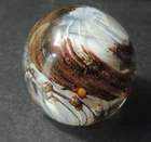 Murano Style Art Glass Nebula Swirl Paperweight with Bubbles and Polished Bottom