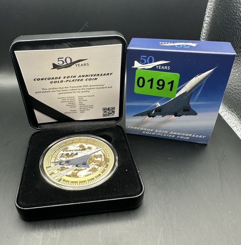 2026 Solomon Islands CONCORDE 50th Anniversary 24K Gold Plated Coin Box & COA
