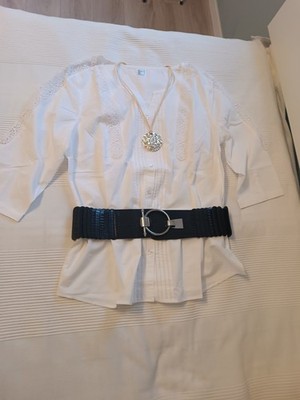 Bluse Damen weiß mit Spitze Baumwolle Heine 40 NEU
