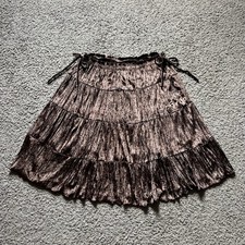 Y2K 2000s Skirt Small Brown Velvet Sequin Bows Midi Knee Ruffle Whimsigoth Fairy
