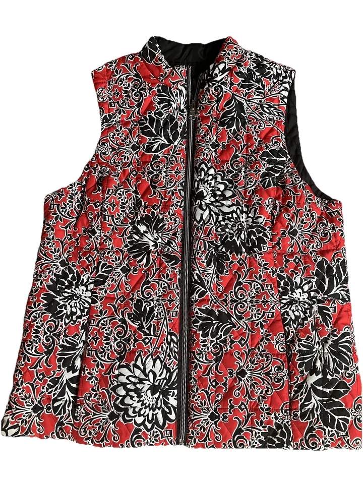 Lote de 2 Ruby Rd. Coletes pequenos pequenos reversíveis zebra/preto, vermelho floral - Imagem 3 de 4