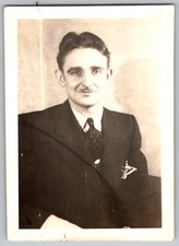 Vtg B&W Snapshot Dapper Man Mustache Suit Tie Pocket Square Portrait 1940s