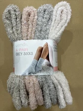 4 Pair Lemon Brand Cozy Crew Ladies' Socks Fuzzy Warm Socks Size 5-9.5